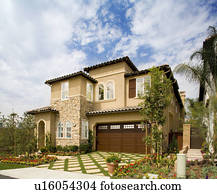 Exterior of a Tuscan Style home in the afternoon