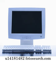 Still life of computer monitor and keyboard