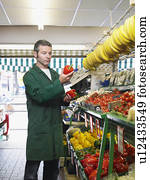 grocer, qualidade conferindo, de, produto