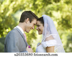 retrato, de, un, novia y novio