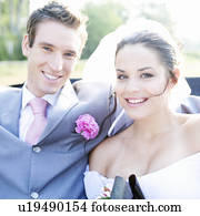 retrato, de, un, novia y novio