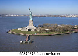 Aerial view of  and Statue of Liberty