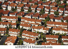 aéreo, de, suburbano, comunidade, eua