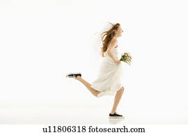 noiva, executando, e, segurando, buquet