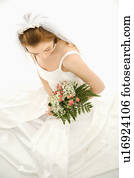 retrato, de, um, noiva, segurando, buquet