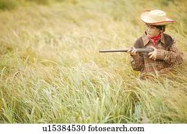 criança, fingir, para, caça