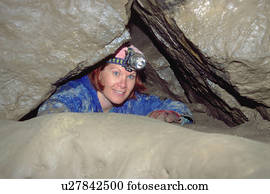 mulher, explorar, subterrâneo, caverna