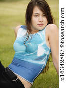 Woman with blue tank top