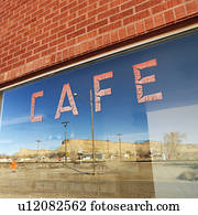Exterior shot of cafe window.