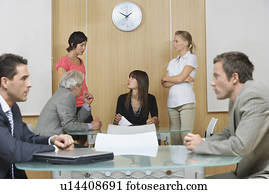 empresarios, teniendo, reunión, en, sala de conferencias