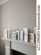 Greeting cards on top of fireplace