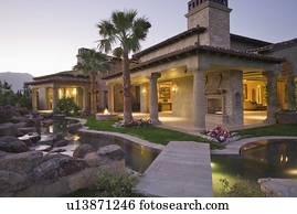 Palm Springs hacienda at dusk