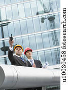 construção, gerentes, com, plans.