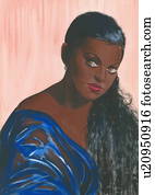 Dark-skinned woman with long hair