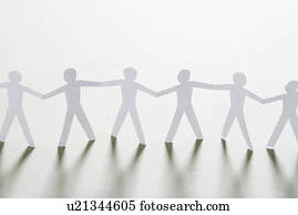 Cutout paper men standing holding hands