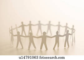 Cutout paper people standing in circle holding hands