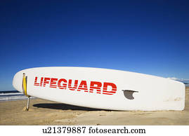 salva-vidas, surfboard, ligado, praia, em, paraíso surfistas, Australia.