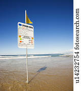 sinal, e, bandeira, ligado, praia, em, paraíso surfistas, austrália, com, salva-vidas, schedule.