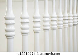 Detail of white railing spindles