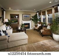 Traditional Living Room With Fireplace Sydney Australia Stock