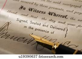 closeup, de, caneta, contrato