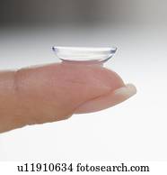 closeup, de, dedo, com, lente contato