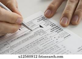 closeup, de, mãos, com, forma imposto