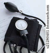 Blood pressure cuff on heart rate printout