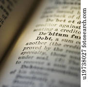Close up of Debt in the dictionary