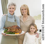 multi-generational, femininas, membros familiares, em, ação graças