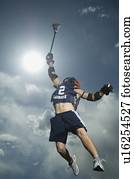 opinión de ángulo baja, de, jai-alai, jugador, saltar