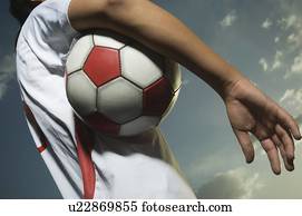 opinión de ángulo baja, de, jugador del fútbol