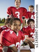 retrato, de, juventude, equipe futebol