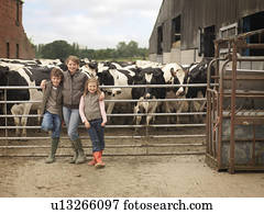 enfants, à, vaches