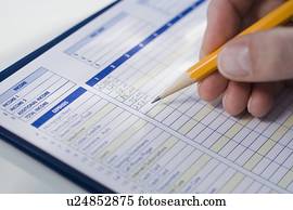 homem, escrita, ligado, orçamento, folha