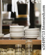 limpo, pratos, em, restaurante