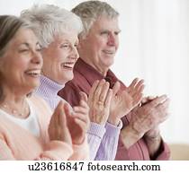 sênior, adultos, clapping