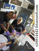 paramédico, executar, cpr, ligado, paciente ambulância