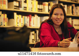 estudante, em, a, biblioteca