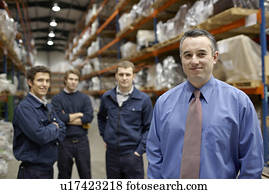 gerente, e, trabalhadores, em, armazém