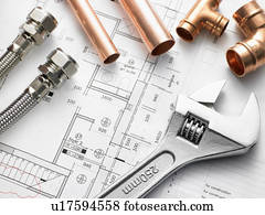 encanamento, equipamento, ligado, casa, planos