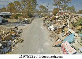 Road to total destruction, rubble and debris from homes hit by Hurricane Ivan 