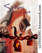 Close-up of a chain and locks superimposed on a grey background