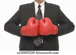 caucasiano, middle-aged, homem negócios, desgastar, luvas boxing