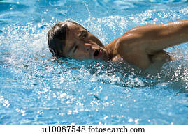 homem, natação piscina