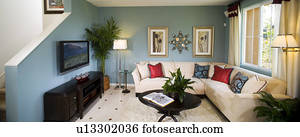 interior, de, contemporâneo, sala de estar