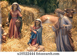 Cresche, cena, de, a, nascimento, de, jesus, em, manjedoura