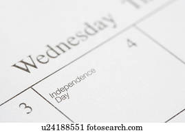 cima, de, calendário, exibindo, dia independência