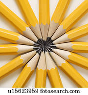 Sharp pencils arranged in a symmetrical radial star shape