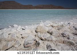 The abandoned and derelict salt mine at Salinas Bay on Isla del Carmen in the Guilf of California (Sea of Cortez), Baja California, Mexico.